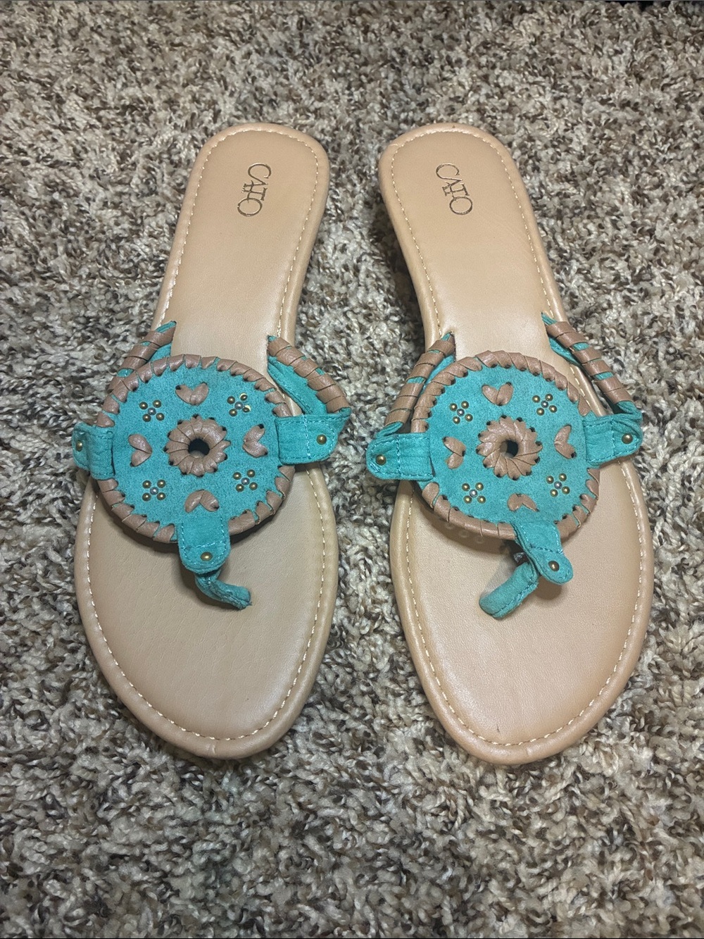 Cato Turquoise Braided Circle-Detail Slide Sandals